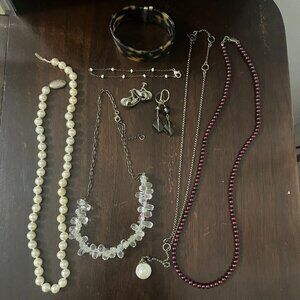 Lot of Vintage & Modern Sterling Silver Jewelry Italy Lucite Faux Pearls Crystal